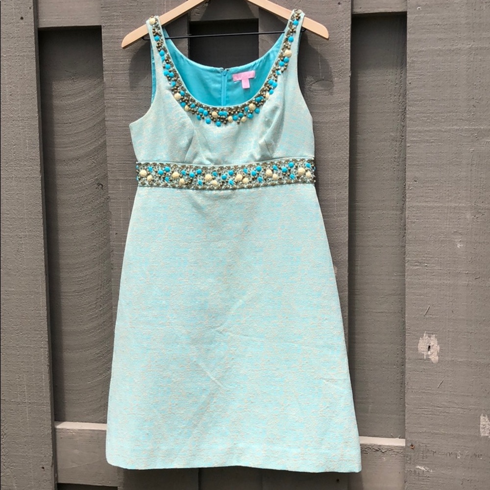 Lilly Pulitzer teal and gold dress